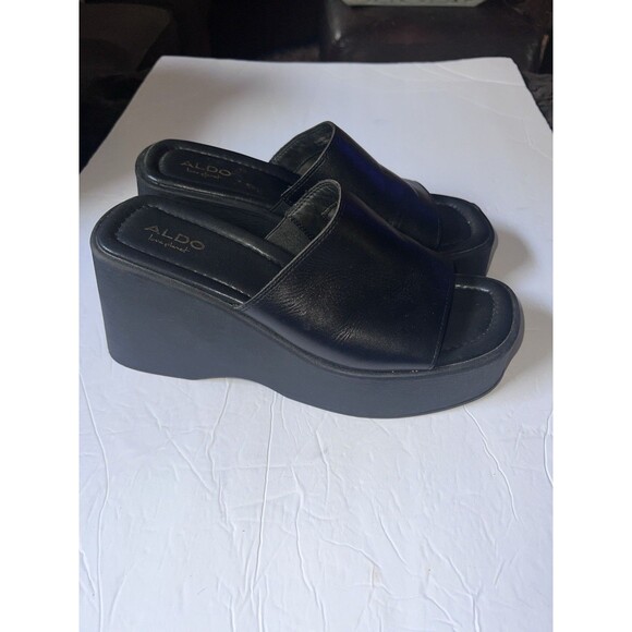 Aldo Wedge Sandal Black Platform Womens Sz 8.5 Y2K Vintage Slip On **Read - Picture 9 of 15